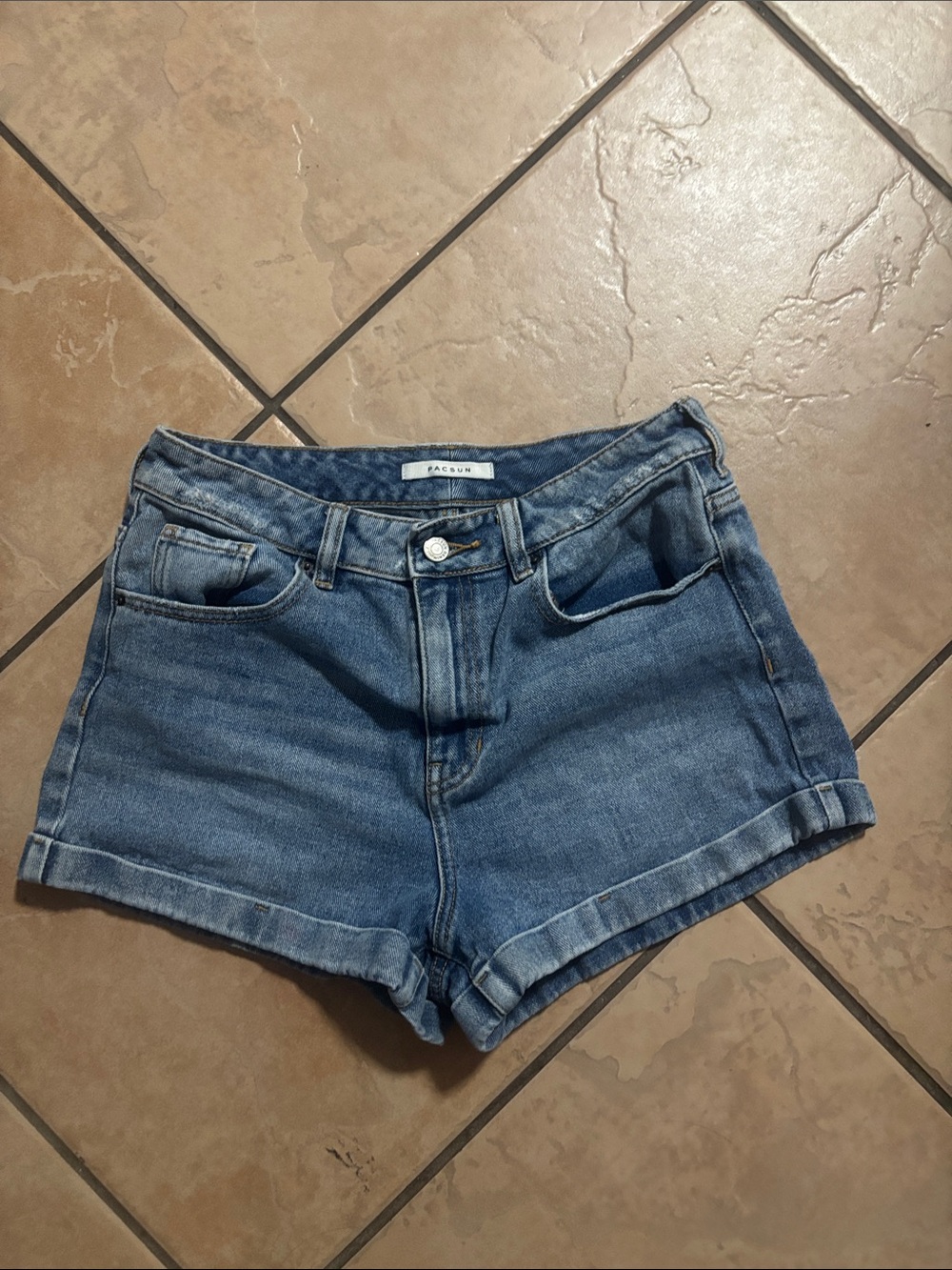 PacSun Medium Blue Denim High-Rise Rolled Hem Shorts